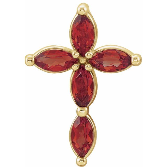 14K Yellow Natural Mozambique Garnet Cross Pendant