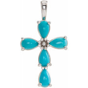 14K White Natural Turquoise Cabochon Cross Pendant