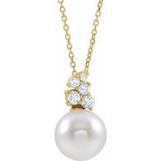 14K Yellow Cultured White Freshwater Pearl & 1/4 CTW Natural Diamond 16-18' Necklace