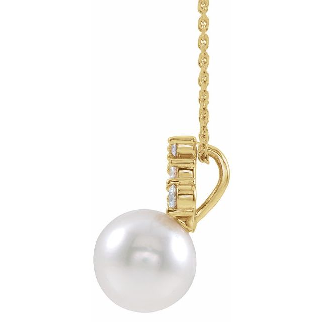 14K Yellow Cultured White Freshwater Pearl & 1/4 CTW Natural Diamond 16-18' Necklace