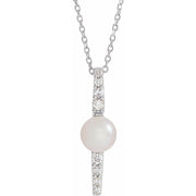 14K White Cultured White Freshwater Pearl & 1/6 CTW Natural Diamond 16-18' Necklace
