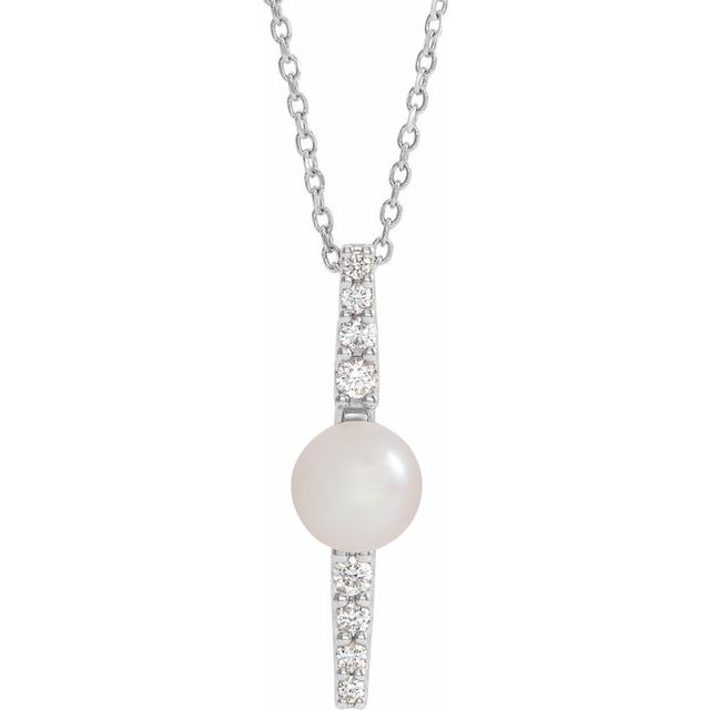 14K White Cultured White Freshwater Pearl & 1/6 CTW Natural Diamond 16-18' Necklace