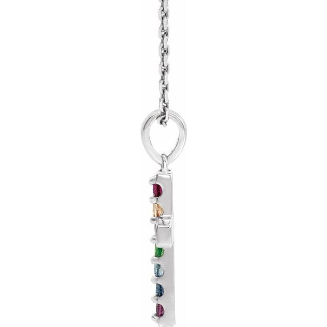 14K White Natural Multi-Gemstone Cross 16-18' Necklace