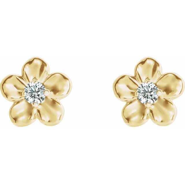 14k Yellow Imitation Diamond April Birthstone Flower Earrings
