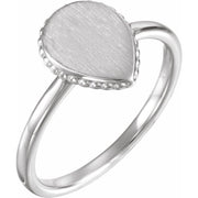 Sterling Silver 12x9 Mm Teardrop Beaded Signet Ring