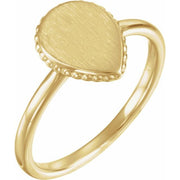 14k Yellow 12x9 Mm Teardrop Beaded Signet Ring