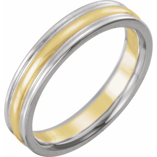 Platinum & 18K Yellow 4 mm Grooved Band Size 8.5