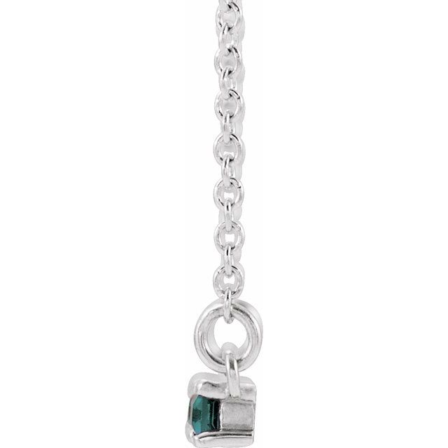14k White Lab-grown Alexandrite & 1/6 Ctw Natural Diamond Bar 16-18' Necklace