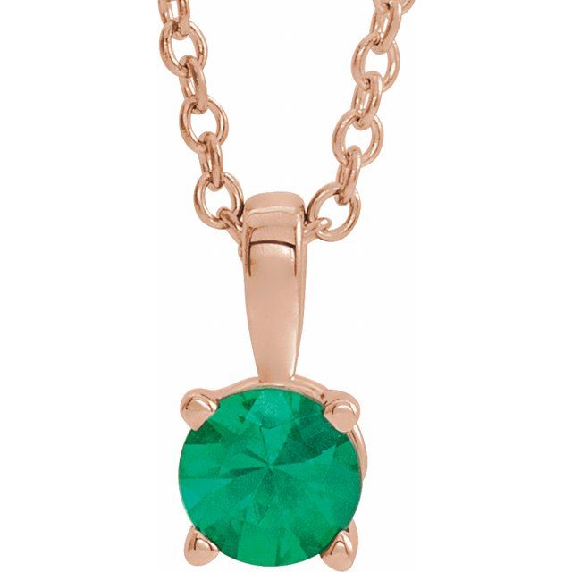 14K Rose 6 mm Natural Emerald 16-18' Necklace