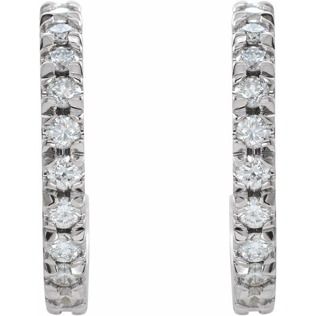 14K White 1/2 CTW Natural Diamond French-Set 15 mm Huggie Hoop Earrings