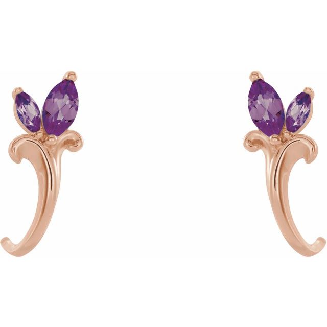 14k Rose Lab-grown Alexandrite Floral J-hoop Earrings