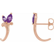 14k Rose Lab-grown Alexandrite Floral J-hoop Earrings