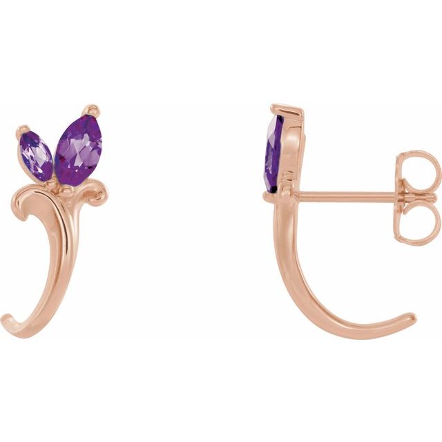14k Rose Lab-grown Alexandrite Floral J-hoop Earrings