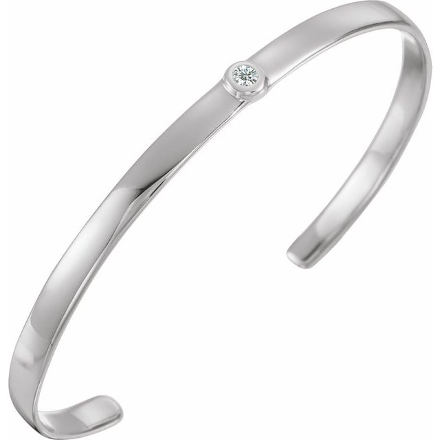 14k White 1/10 Ct Natural Diamond Cuff 6' Bracelet
