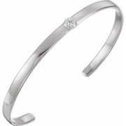 Sterling Silver 1/10 Ct Natural Diamond Cuff 6' Bracelet