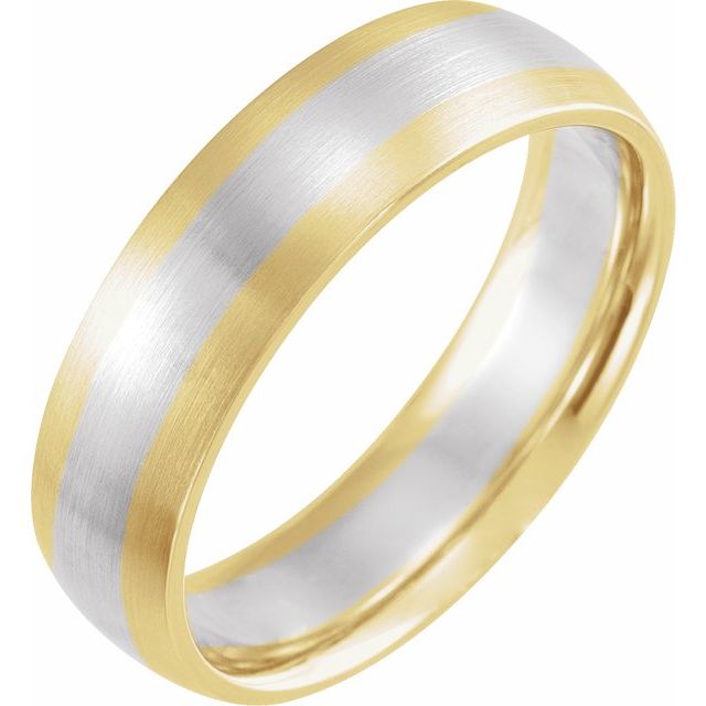 14K Yellow/White/Yellow 6 mm Half Round Band with Satin Finish Size 10