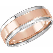 14K White/Rose/White 7.5 mm Comfort-Fit Flat Edge Band Size 10