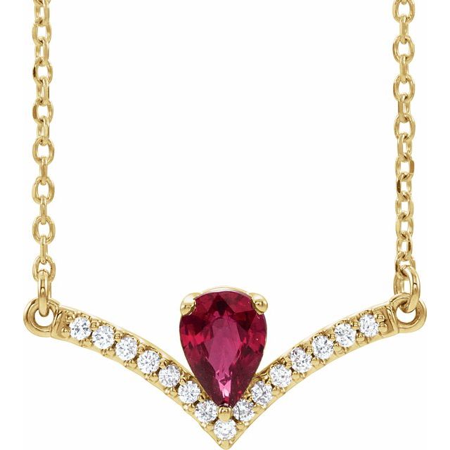 14K Yellow Natural Ruby & .06 CTW Natural Diamond 16' Necklace