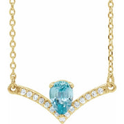 14K Yellow Natural Blue Zircon & .06 CTW Natural Diamond 16' Necklace