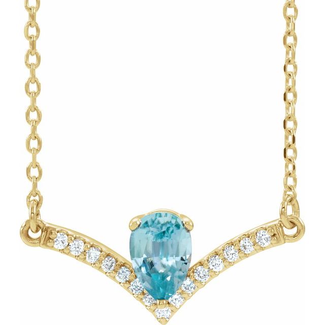 14K Yellow Natural Blue Zircon & .06 CTW Natural Diamond 16' Necklace