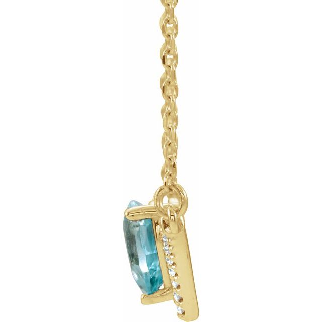 14K Yellow Natural Blue Zircon & .06 CTW Natural Diamond 16' Necklace