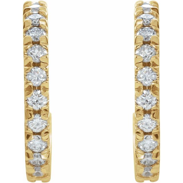 14K Yellow 1/2 CTW Natural Diamond French-Set 15 mm Huggie Hoop Earrings