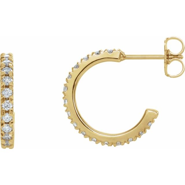 14K Yellow 1/2 CTW Natural Diamond French-Set 15 mm Huggie Hoop Earrings