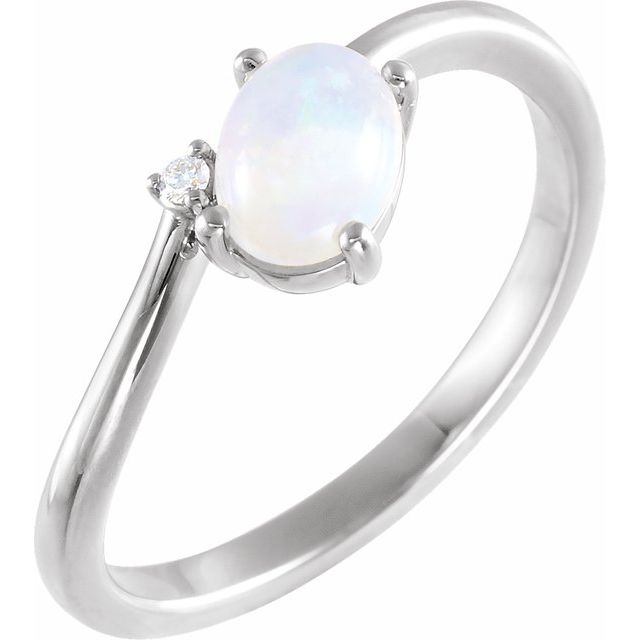 14K White Natural Ethiopian Opal & .01 CT Natural Diamond Bypass Ring