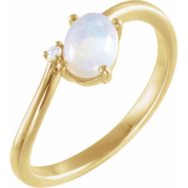 14K Yellow Natural Ethiopian Opal & .015 CT Natural Diamond Bypass Ring