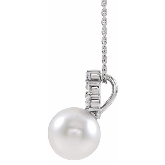 14K White Cultured White Freshwater Pearl & 1/4 CTW Natural Diamond 16-18' Necklace