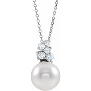 14K White Cultured White Freshwater Pearl & 1/4 CTW Natural Diamond 16-18' Necklace