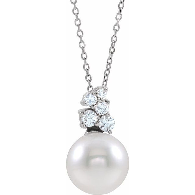 14K White Cultured White Freshwater Pearl & 1/4 CTW Natural Diamond 16-18' Necklace