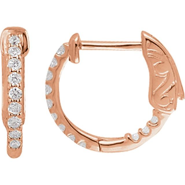 14K Rose 1/4 CTW Natural Diamond Inside-Outside 14.5 mm Hinged Hoop Earrings