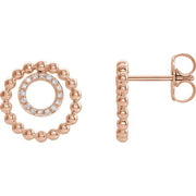 14k Rose 1/10 Ctw Natural Diamond Beaded Circle Earrings