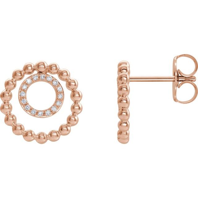 14k Rose 1/10 Ctw Natural Diamond Beaded Circle Earrings