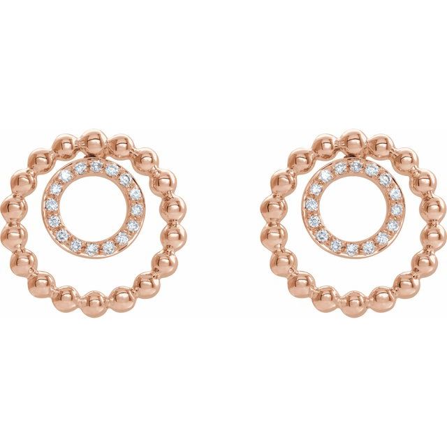 14k Rose 1/10 Ctw Natural Diamond Beaded Circle Earrings