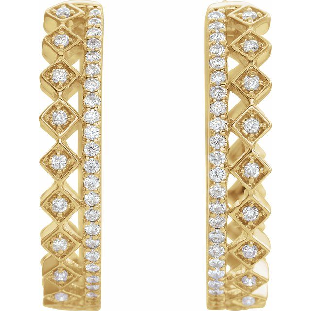 14k Yellow 1/4 Ctw Natural Diamond Geometric 18.75 Mm Hoop Earrings