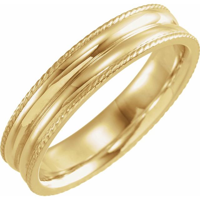 14k Yellow 5 Mm Grooved Band With Rope Edge Size 11