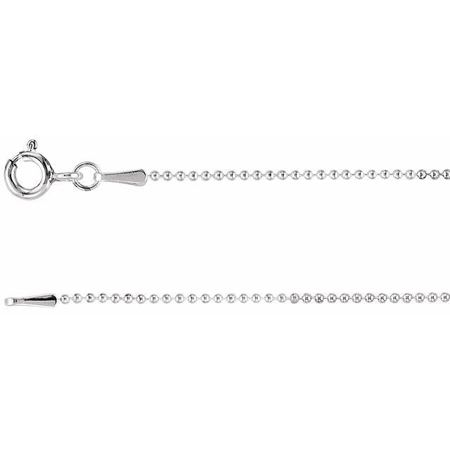 14K White 1 mm Hollow Bead 16' Chain