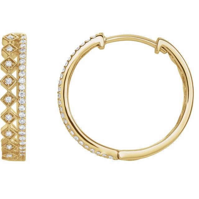 14k Yellow 1/4 Ctw Natural Diamond Geometric 18.75 Mm Hoop Earrings