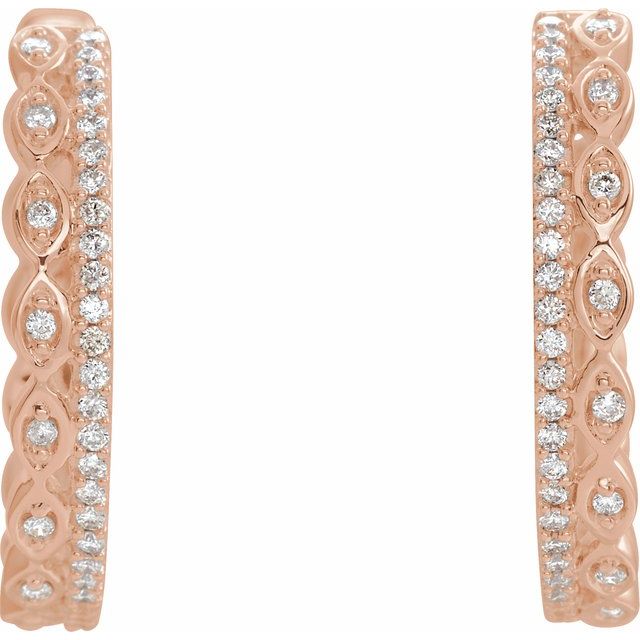 14k Rose 1/4 Ctw Natural Diamond Geometric 19.4 Mm Hoop Earrings