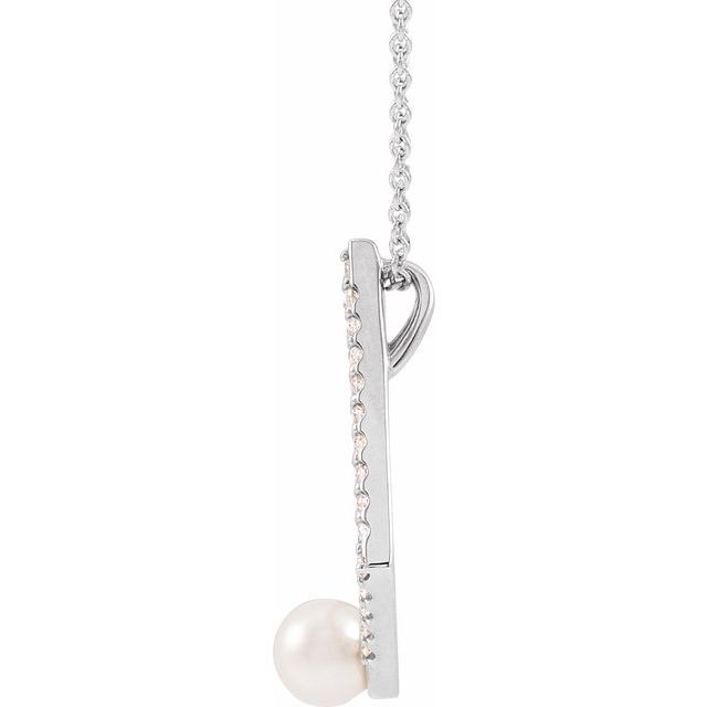 14K White Cultured White Freshwater Pearl & 1/4 CTW Natural Diamond Geometric 16-18' Necklace
