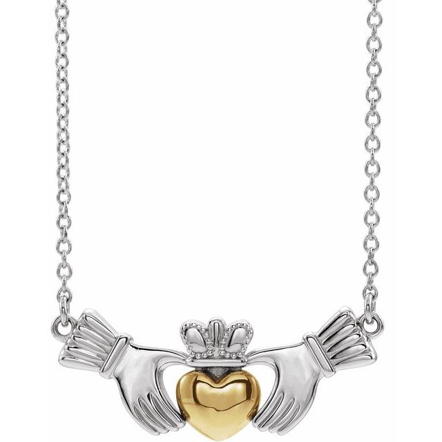 14K White/Yellow Claddagh 18' Necklace