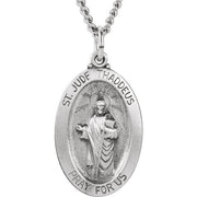 Sterling Silver 23.7x16.2 mm Oval St. Jude Thaddeus 24' Necklace