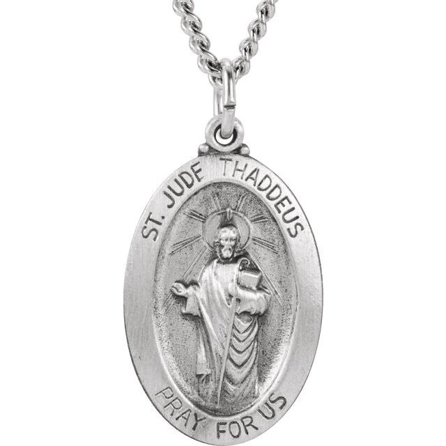 Sterling Silver 23.7x16.2 mm Oval St. Jude Thaddeus 24' Necklace