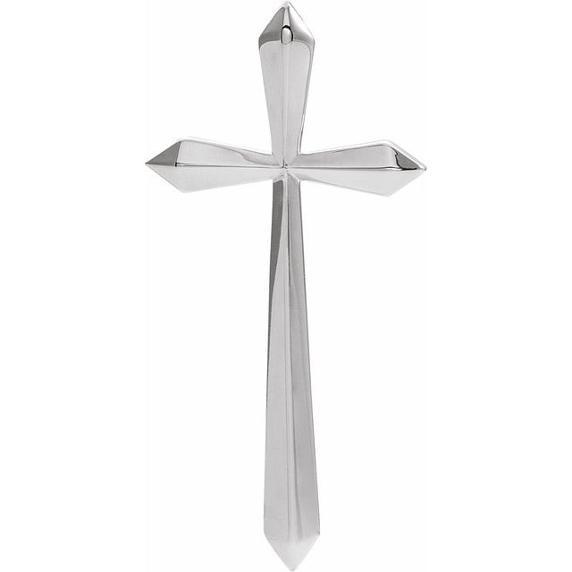 14K White Elongated Cross Pendant