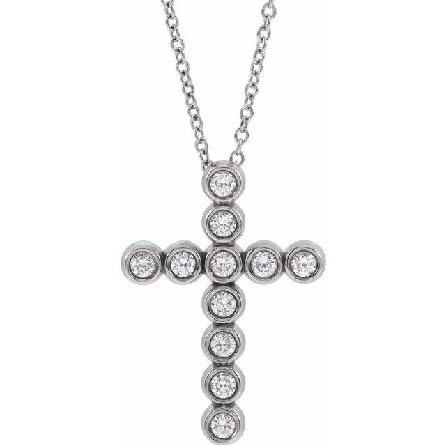 14K White 1/4 CTW Natural Diamond Cross 16-18' Necklace