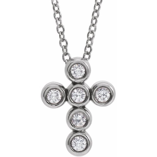 14K White 1/6 CTW Natural Diamond Cross 16-18' Necklace