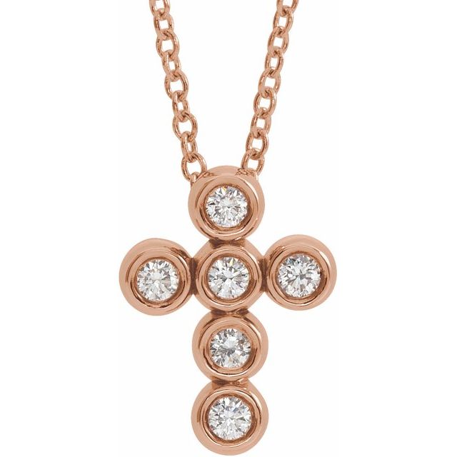 14K Rose 1/6 CTW Natural Diamond Cross 16-18' Necklace