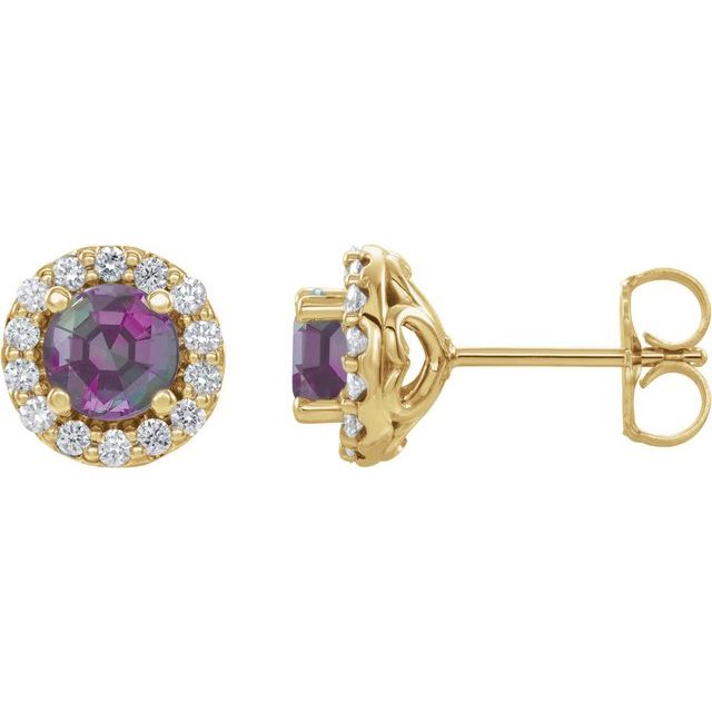 14K Yellow 4 mm Lab-Grown Alexandrite & 1/8 CTW Natural Diamond Earrings